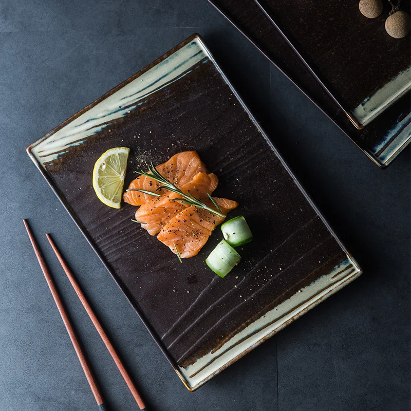 

EECAMAIL Creative Personality Japanese-style Clay Ceramics Restaurant Dining Tableware Square Sashimi Steak Plate Sushi Plate