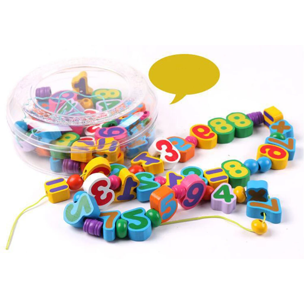 Kids Wooden Montessori Toy - Stringing Numbers Beads(80pcs), Math Learning Toy