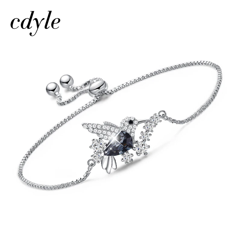 Cdyle 925 Sterling Silver Bird Bracelet Embellished with crystal Link Chain Bracelet Jewelry Gift armband damen - Окраска металла: Silver Night