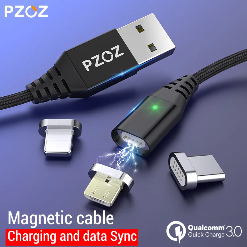PZOZ كابل مغناطيسي المصغّر usb نوع C سريع محول الشحن الهاتف سلك Microusb نوع-C المغناطيس شاحن usb c ل iphone سامسونج xiaomi