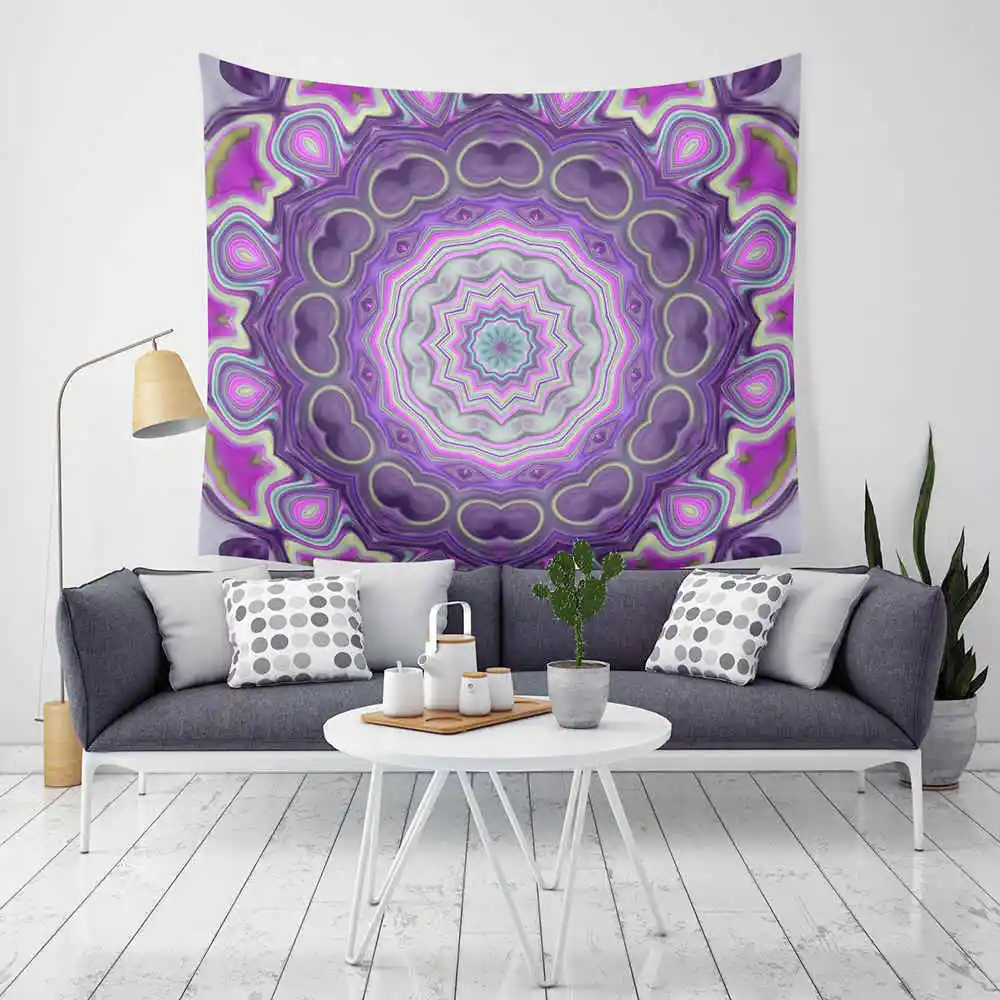 Modern Flower Printed Decorative Macrame Wall Hanging Tapestry Modern Bedspreads Indian Boho Decor Mandala Beach Carpet
