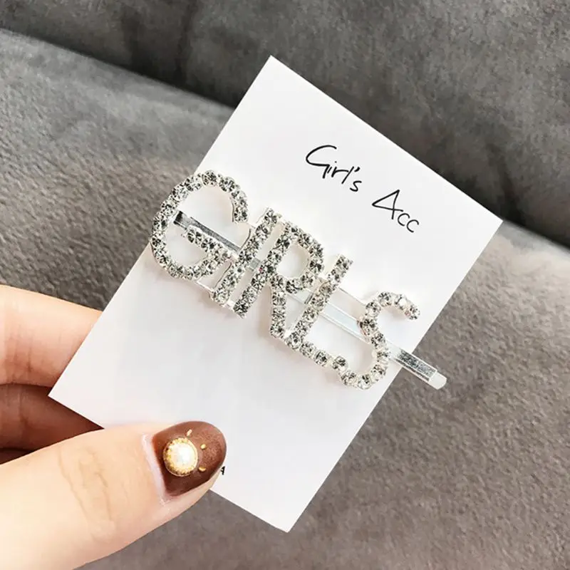 English Letter Hairpin Barrette Rhinestone Alloy Personality Word Women Girls Hair Clips Hairclip Hair Accessories For Hair