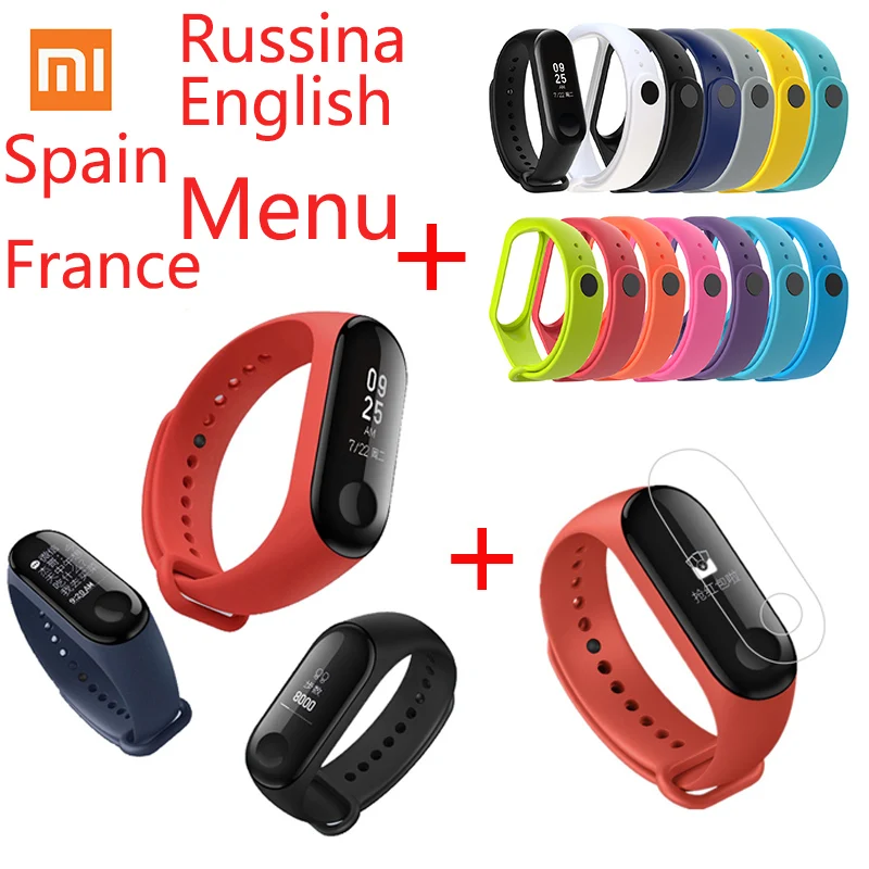 Руссина английское меню Xiaomi mi Band 3 mi Fit 3 фитнес-браслет трекер NFC 5ATM сенсорный экран для сердечного ритма монитор смарт-браслет