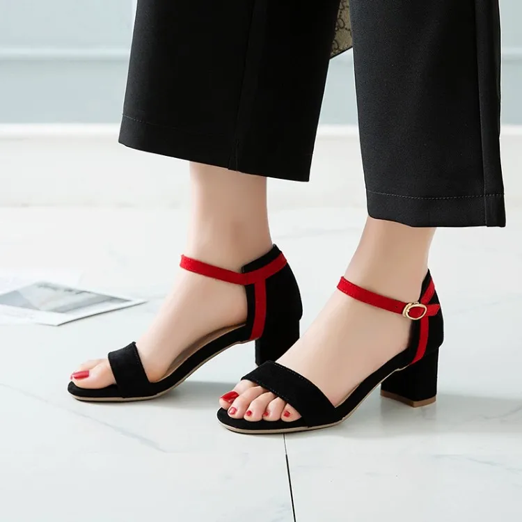 

Big Size high heels sandals women shoes woman summer ladies Coarse-heeled buckled toe-leaking shoes