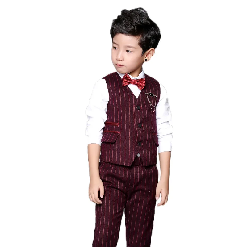 Boys Elegant 4 Pcs SET Waistcoat Trousers Shirt Bow Special Occasions Birthday