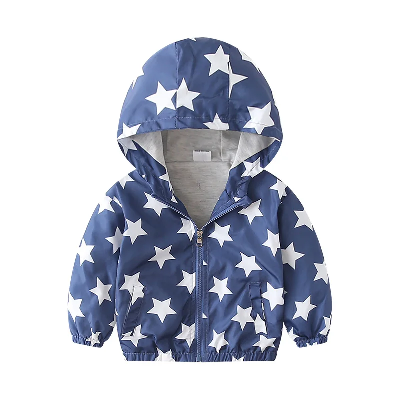 Осенние детские куртки; Новинка; Верхняя одежда для маленьких мальчиков и девочек 2-6 лет с рисунком; пальто; повседневные куртки с капюшоном для мальчиков - Цвет: blue star