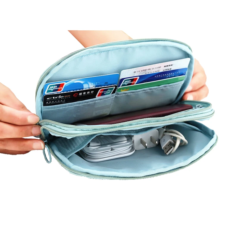 Travel Double-decker Document Bag Travel Passport Wallet Multi-function Used To Store ID Card,Charger , Cosmetics Organizer Bag