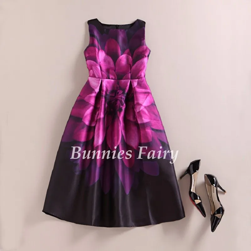 BunniesFairy, в стиле знаменитостей, женское элегантное винтажное ретро платье-майка с цветочным принтом, без рукавов, с круглым вырезом, Vestido de Fiesta