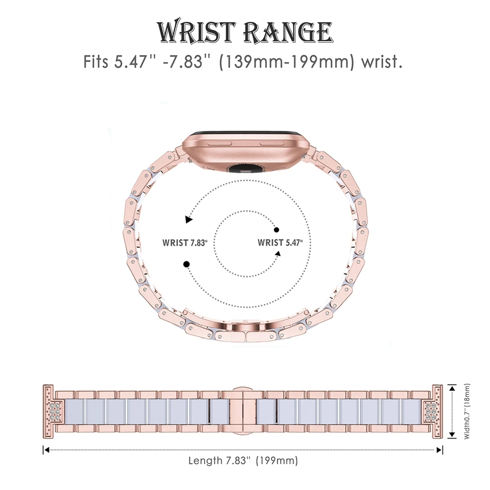 Wearlizer Нержавеющая сталь часы с бриллиантовым браслетом сменный ремешок для Fitbit Versa браслет ремешок на запястье Смарт-часы