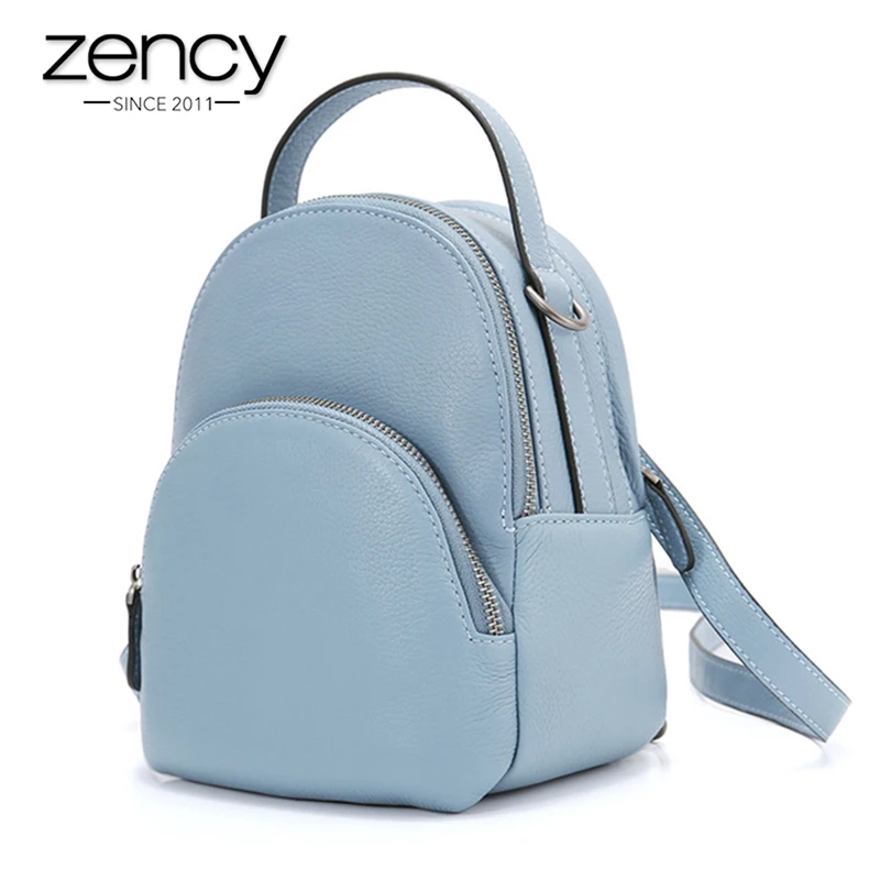 

Zency Fashion Women Backpack 100% Genuine Leather Daily Casual Knapsack Preppy Style Schoolbag Small Travel Bags Black Grey