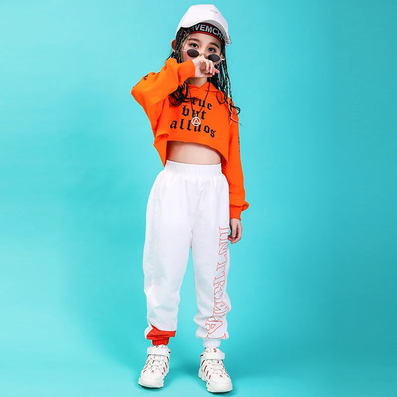 Jazz Dance Costumes Hip Hop Kids Long Sleeve Hooded Top Pants Girls Hiphop Clothes Street Dance Stage Show Wear (2)