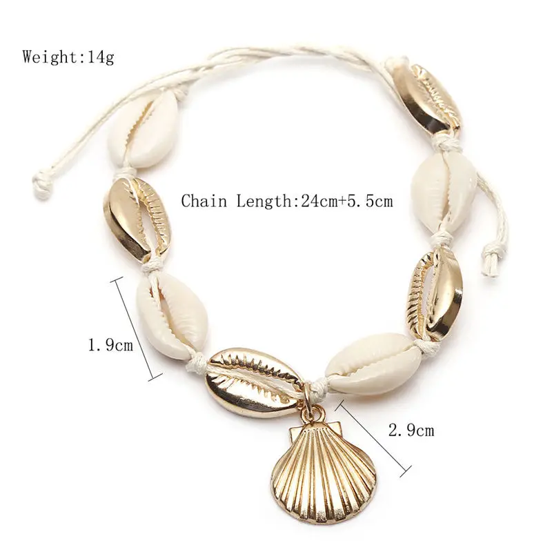 S195 Bohemia Shell Anklets For WOmen Natural Seashell Handmade Adjustable Rope Leg Chain Foot Ankle Bracelet Beach Accessories