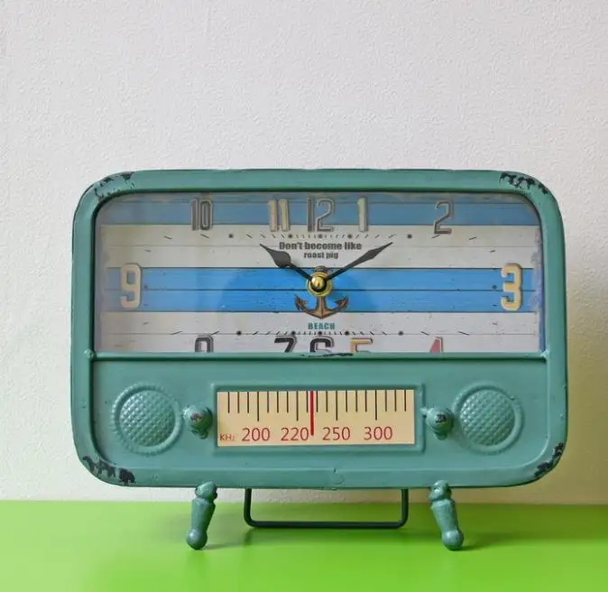 Metal Clock Retro Nostalgic Radio Iron Metal Table Clocks Thermometer Dispaly Timer Bedroom Study Office Antique Decor Clock Metal Clock Retro Nostalgic Radio Iron Metal Table Clocks Thermometer Dispaly Timer Bedroom Study Office Antique Decor Clock