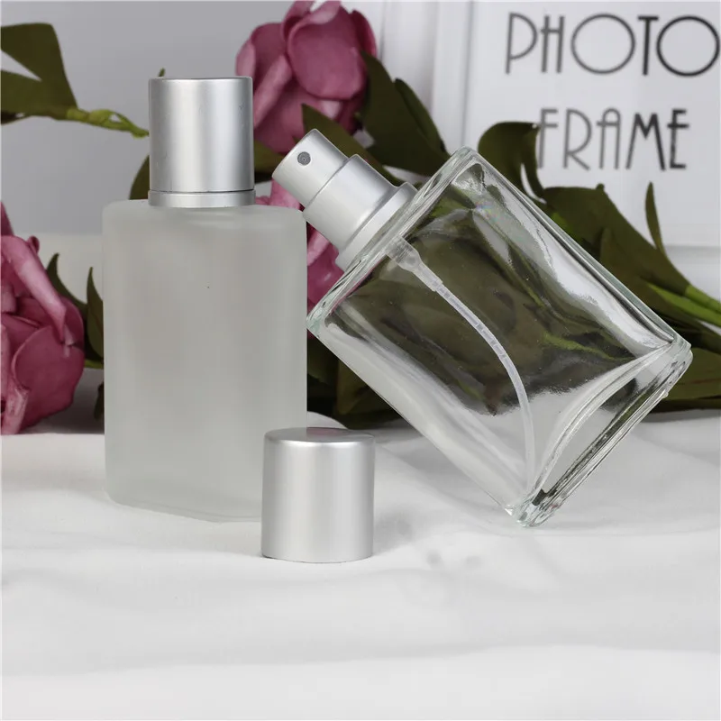 

30ml 1pcs/lot Silver Gray Flat Style Frosted Semi Clear Glass Spray Perfume Bottle Refillable Portable Empty Glass Automizer