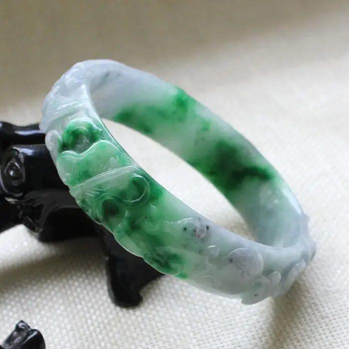 

A262 Vintage Chinese Hand-carved Emerald Green stoneite stone Bracelet Bangle 60mm 10.20 40