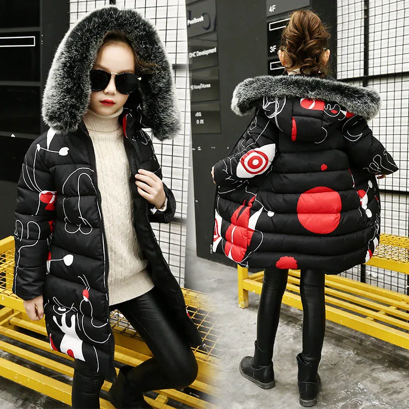 

Children Jacket Russia Winter kids Down Jacket For Girls Thick Print Outerwear For Cold -20 degree Jacket Warm Coat