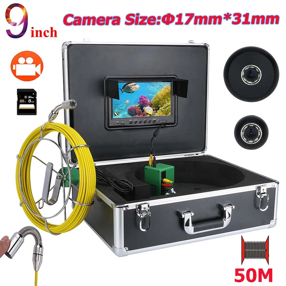 

Yobang Security 9inch Industrial Pipe Sewer Inspection Video Camera 17mm DVR Video Recorder 8PCS High While Light 8GB SD Card