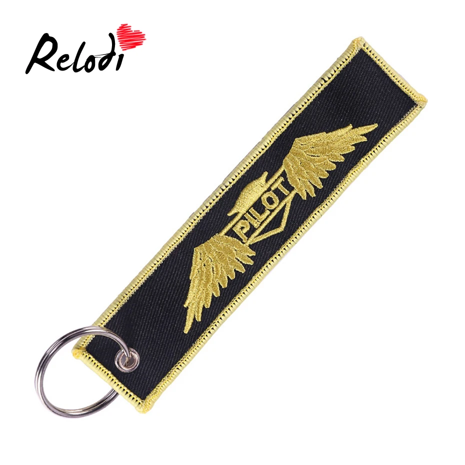 

Relodi Double-sided Embroidery Keychain Pilot with Angel Wings Polyester Fabric Key Ring Commemorative Key Chains SP2361