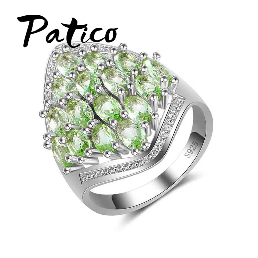 

925 Sterling Silver With Green Cubic Zirconia Stone Rings For Women Top Quality Christmas Party Jewelry Dropshiping