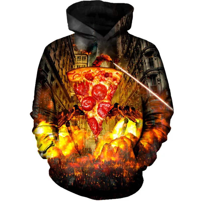 Злая толстовка с изображением пиццы для мужчин и женщин осенне-зимний спортивный костюм длинный рукав толстовка с капюшоном пуловер Толстовка 3D бренд топы