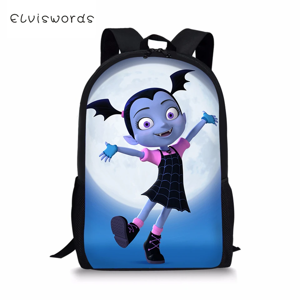 ELVISWORDS детский школьный рюкзак с принтом вампира, Детский рюкзак с мультяшным дизайном, школьные сумки для мальчиков и девочек