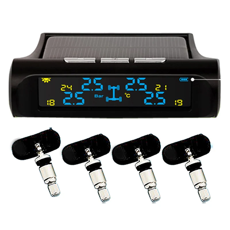 

JDASTON new car wireless tire pressure monitoring system, solar power TMPS digital LCD color Display with 4 internal sensors