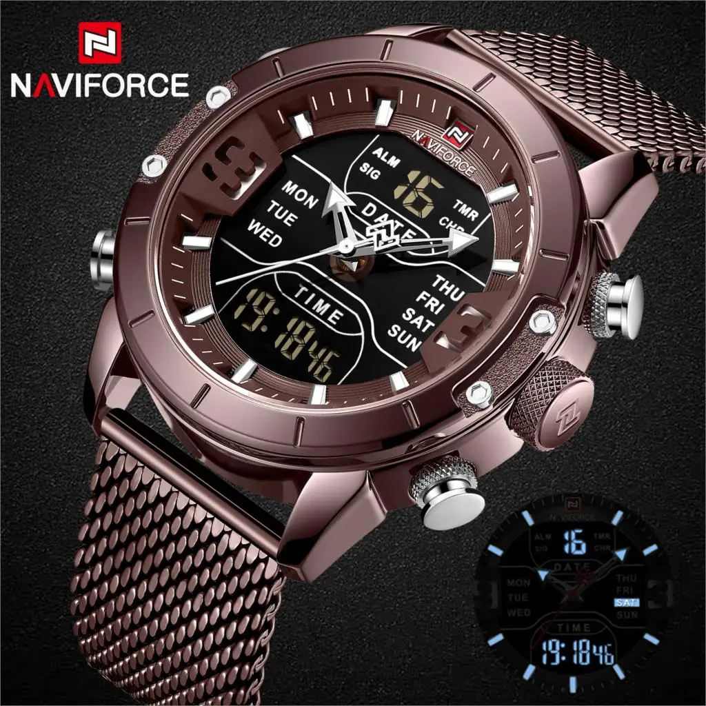 NAVIFORCE Топ бренд класса люкс из нержавеющей стали спортивные мужские часы