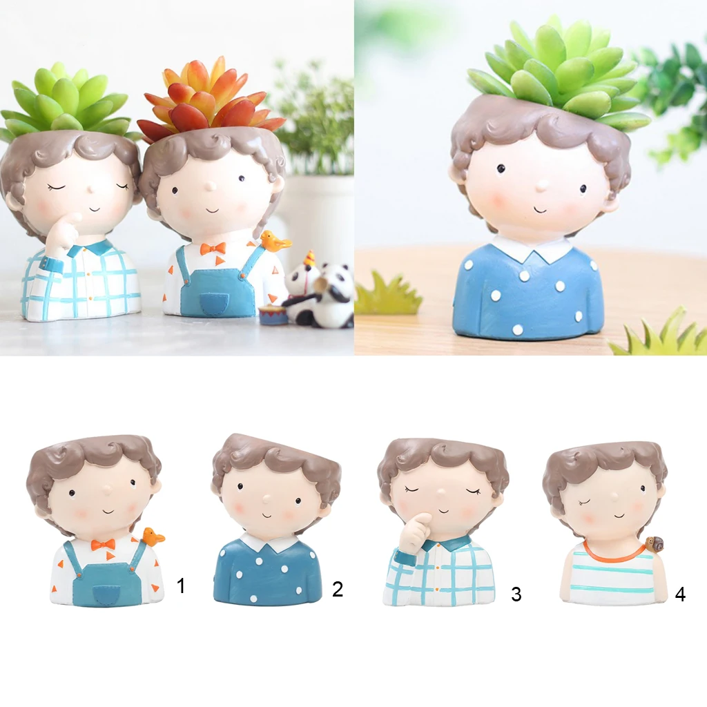 4PCS/SET Cute Boy Flower Resin Succulent Cactus Pot Table Tabletop Decor