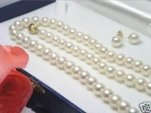 

FREE SHIPPING6-7MM White Akoya Cultured Pearl Necklace 18" Earring Set hot