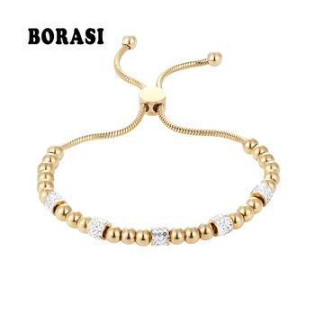 BOBASI Round Circles Beads Crystal Charm Bracelet & Bangles Gold Color For Women Fashion Jewelry Adjustable Hand Chain Bracelet 1