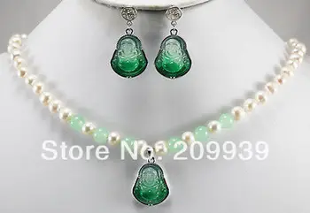 

huij 003528 4 Style Pearl Tiger Eye jade Carved luck Buddha pendant necklace earrings