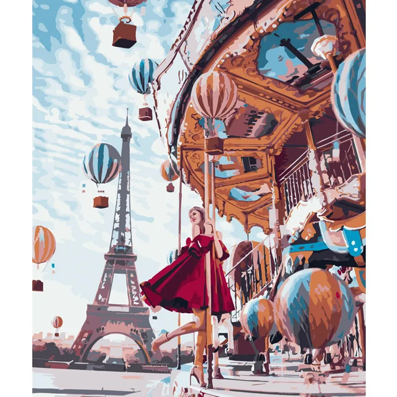 

Playground girl Carousel Landscape DIY Digital Painting By Number Modern Wall Art Canvas Painting Unique Gift Home Decor40x50cm