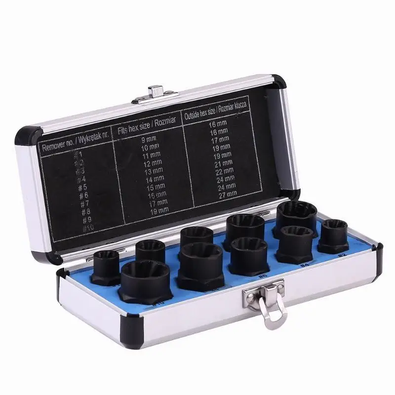 

10pcs Damaged Nut Bolt Remover Kit Stud Extractor Broken Bolt Screw Remover