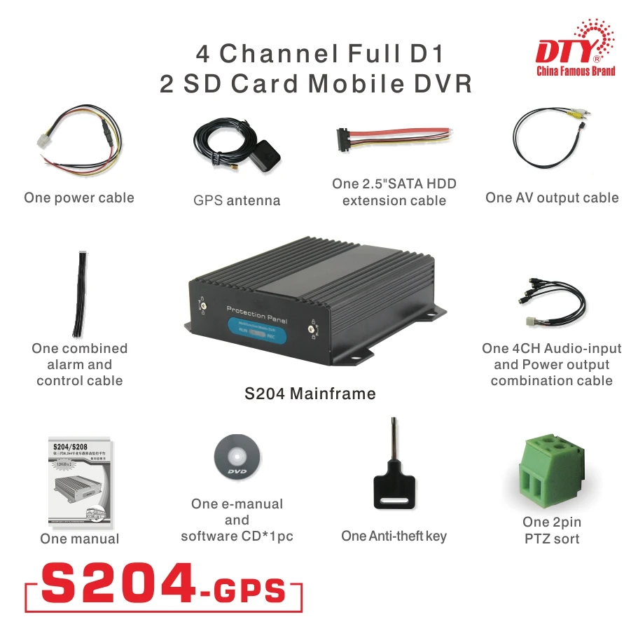 DTY S204G GPS 4 порта DVR автобус безопасности dvr мобильный видеорегистратор на 4 канала