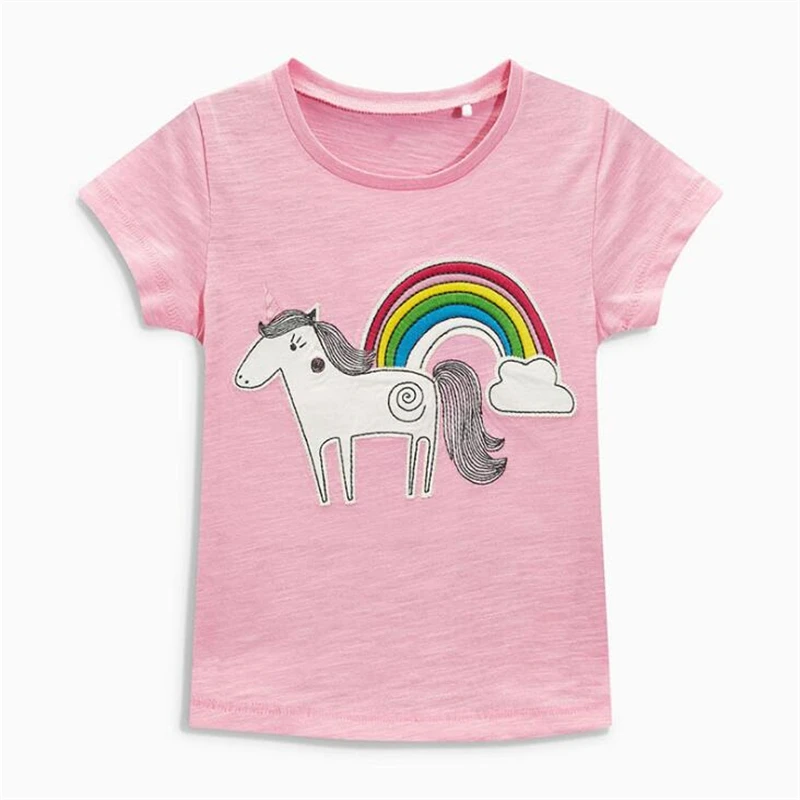

2018 Summer Cute Cartoon 1-6T Girls Short Sleeve T Shirt Children Kids Rainbow Design 100% Cotton Girls Tees Wear Clothes