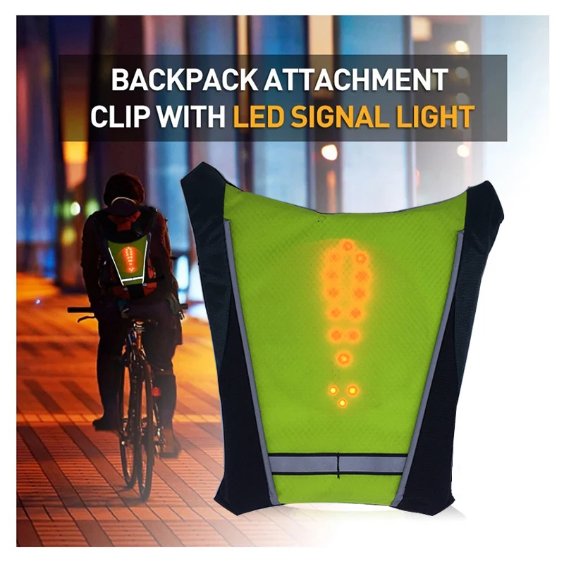 Cycling Reflective Vest Backpack with LED Turn Signal Light Remote Control Bicycle Reflective Vest Cycling Direction Indicator for Cycling Running Walking