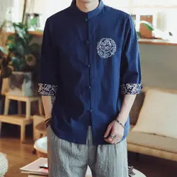 Китайский стиль вышивка мужская рубашка с хлопком уличная Мужская рубашка Повседневная 5XL белая рубашка мужская мода 2019 Новинка