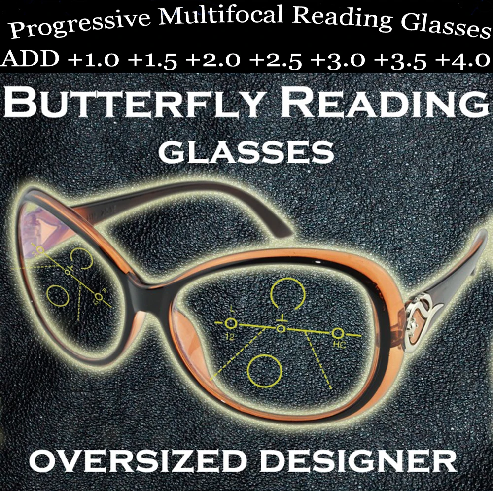 

Fashion The world's largest Butterfly Progressive multifocal Reading glasses spectacles See near or far add +1 +1.5 +2 to +4