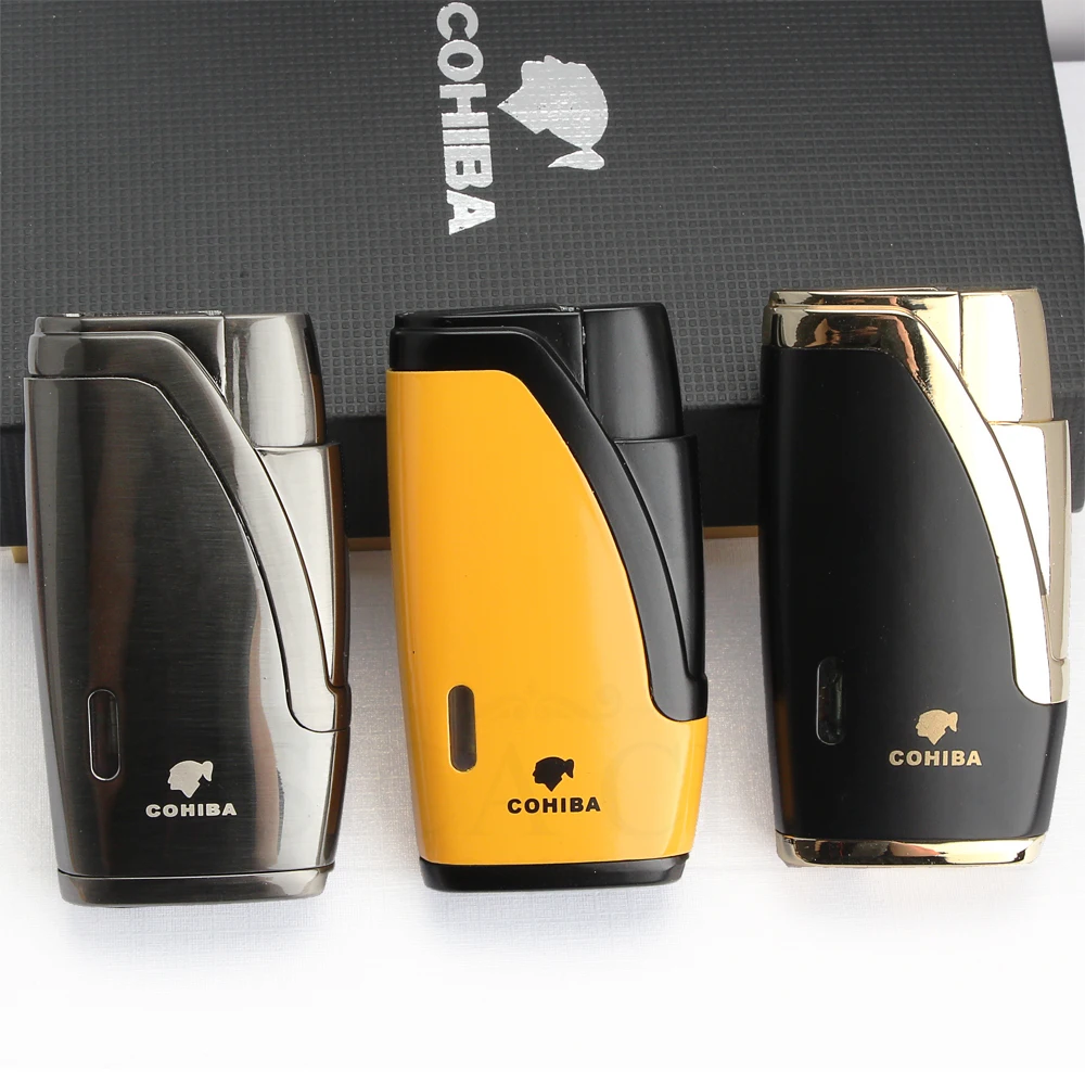 Металлическая зажигалка для сигар COHIBA 2 струйная фонарь жигалка Бутановая