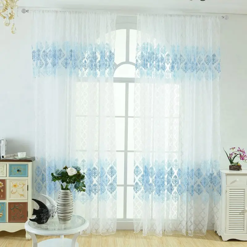 

1 * 2M Sheer Voile Tulle Window Curtains Bedroom Living Room Balcony Totem Flowers Printed Tulip Pattern Sun-shading Curtain