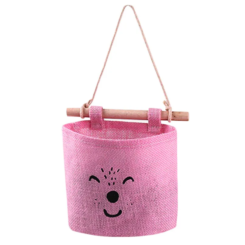 Хлопковая льняная подвесная сумка для хранения, 1 карман, настенный органайзер для гардероба, настенная сумка, косметичка для хранения игрушек BL5 - Цвет: Розовый