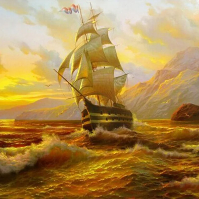 

2018 Pictures By Numbers 5D Diamond Embroidery Cross Stitch Sunset Sailing Square Diamond Sets Unfinish Decorative DIY Painting