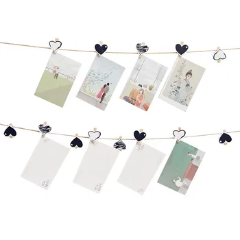 

50Pcs Black White Heart Small Wood Clips Wedding Party Decor Craft DIY Small Spring Clamps Memo Paper Pegs Photo Clips 4.5CM