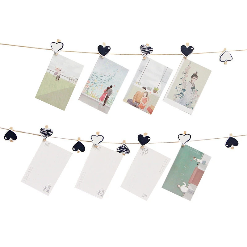 Pinzas pequeñas de madera para decoración de bodas, Clips de 4,5 con forma de corazón blanco y negro, para manualidades y manualidades, con resorte, para papel de notas, 50 unidades|Decoraciones DIY