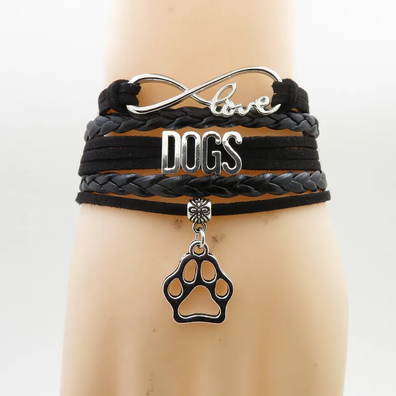 

fashion dogs bracelet paw charm dog's mom gift black leather bracelets dog bangles love pet gift