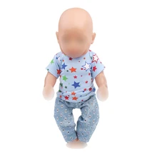 43 cm baby dolls dress new born Star print T-shirt+ blue jeans Baby toys fit American 18 inch Girls doll f530