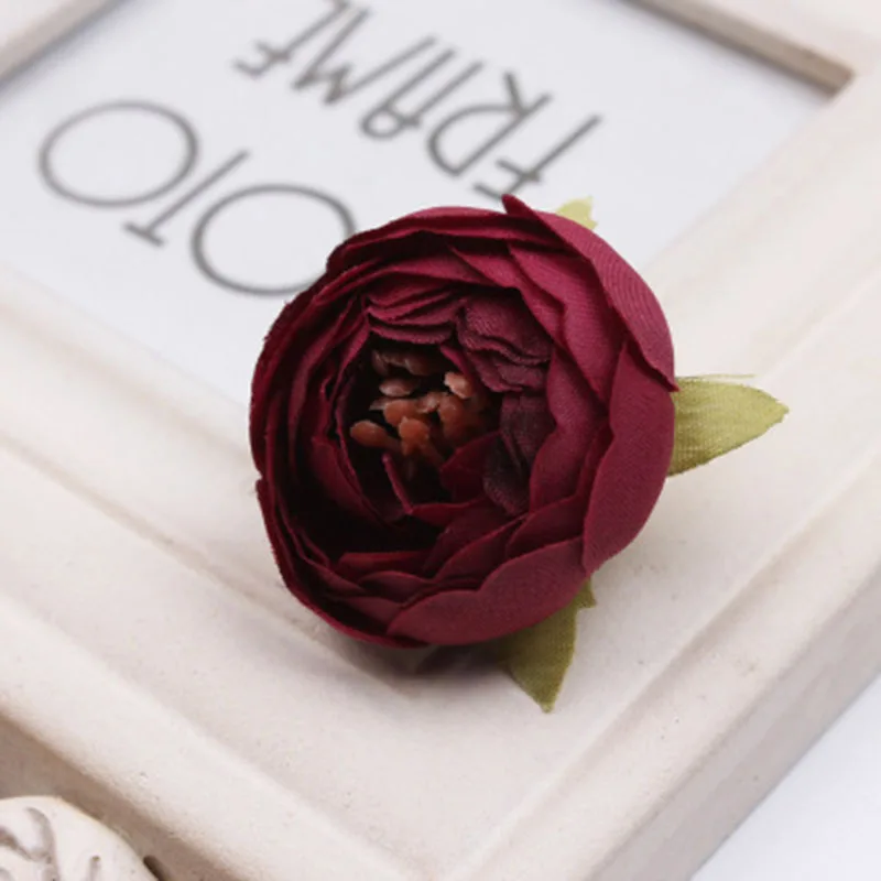10pcs/lot 5cm Mini Rose Peony Head Silk Artificial Flower For Wedding Home Decoration DIY Wreath Scrapbook Gift Box Craft Flower 