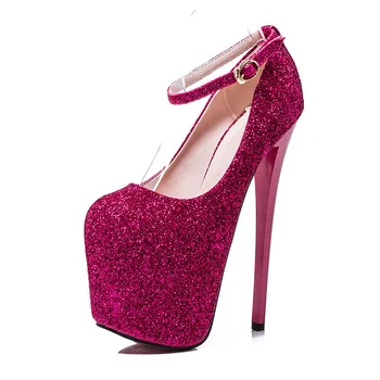 

ACILICI1905001 Europe and United States Women Pumps Large Code Glitte Multi-color Heels Buckle Ultra-high Heels Stage Shoes