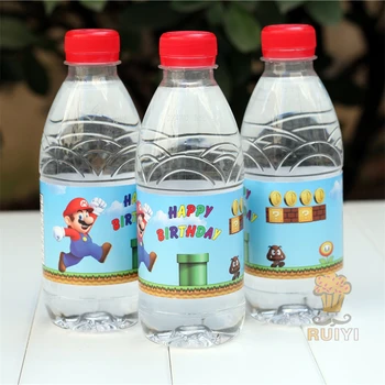 

24pcs Anime Super Mario Run Luigi Peach Bowser water bottle label candy bar decoration kids birthday party supplies baby shower