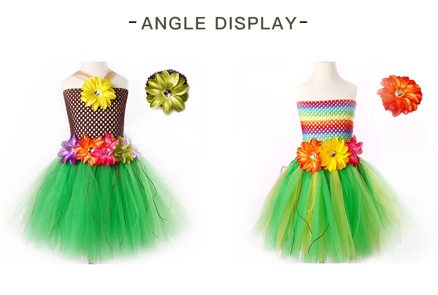 Lily Flowers Girls Grass Hula Tutu Dress with Headband Kids Luau Petti Tutu Birthday Outfit Children Halloween Dress Up (12)